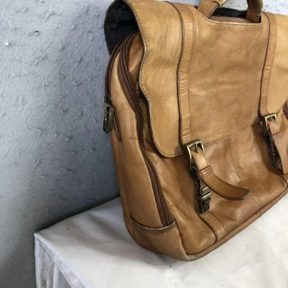 Samsonite Brown 18" Leather Laptop Bag Briefcase Mens Soft Case Satchel Work - Picture 11 of 16